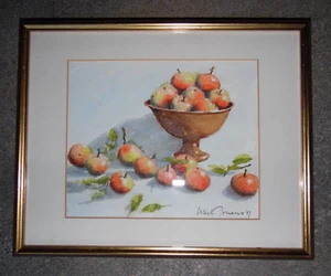 Still Life Apples Bowl Mick Youens Original w/colour. How d'yer like them apples - Picture 1 of 6