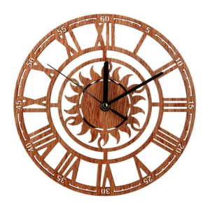 Runde Wanduhr Moderne hängende Uhr aus Holz Neuartige sonnenförmige Uhr mit - Picture 1 of 7