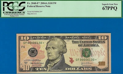 2004A $10 FRN Atlanta star PCGS 67PPQ 3rd finest Fr 2309-F* low serial 00006130* - Image 1 of 3