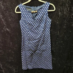 Black Label by Evan-Picone sz 2 Keyhole Neck Polka Dot Sleeveless Sheath Dress - Picture 1 of 6