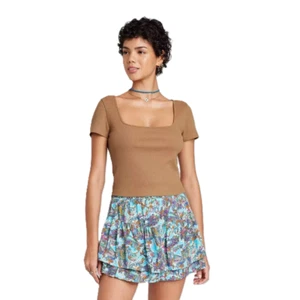 Damen Kurzarm Rib Fitted Square Baby T-Shirt - Wild Fable, Cognac, XXL - Bild 1 von 2