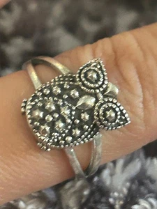 Anillo búho plata esterlina 925 talla 9 Z42 - Imagen 1 de 5