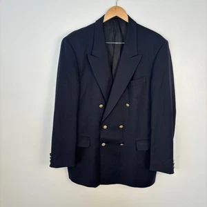 VTG British House Mens Navy Wool Woolmark Sport Coat Double Breasted Gold Button - Picture 1 of 13