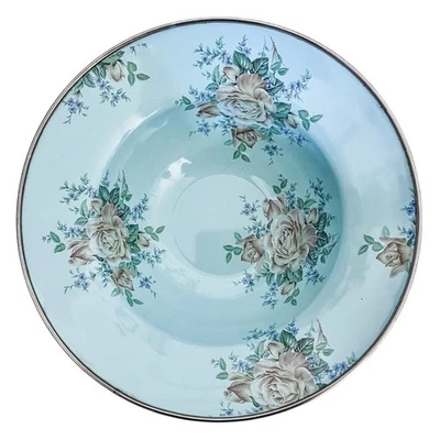 Mackenzie Childs Cereal Bowl, Enamel Robin’s Egg Blue, Floral Victoria & Richard - Image 1 of 4