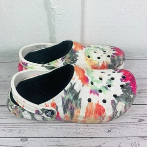 Crocs Classic Schuhe Clogs weiß & Batik Fleece gefüttert Herren 7 Damen 9 Schuhe - Bild 1 von 8
