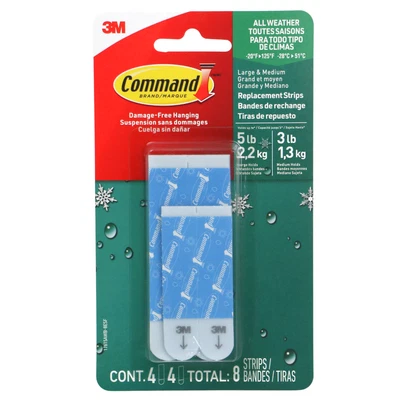 Command All Weather Refill Strips Variety Pack: 4 Medium and 4 Large strips (Whi