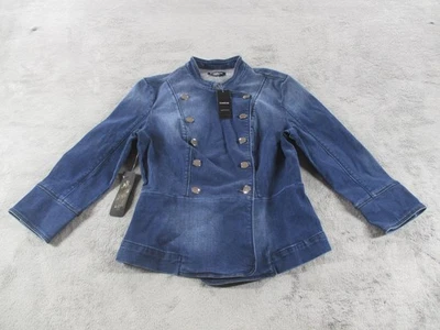 bebe Jacket Womens Small Blue Denim Military Double Breasted Stretch Fitted - Image 1 of 4
