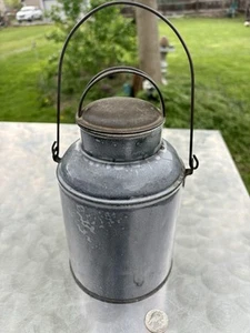 Vintage GRANITEWARE Enamelware Grey Mottled MILK CREAM PAIL CAN & Tin Hand Cover - Picture 1 of 13