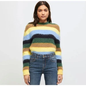 Suéter Maje Monsieur Rayas Mohair Verde Amarillo Azul Camel Tostado Lana 2 Mediano - Imagen 1 de 12