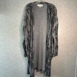 French Laundry Cardigan Open Front Gray Waffle Knit Snake Print Pockets Cuffs XL - Picture 1 of 9