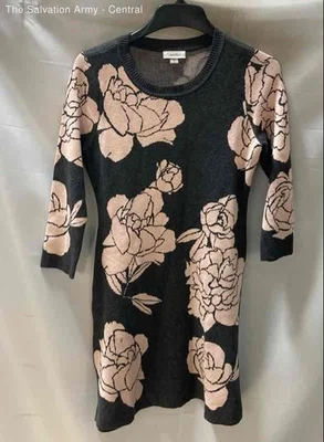 Calvin Klein Womens Gray Pink Floral Long Sleeve Round Neck Sweater Dress Size M - Image 1 of 4