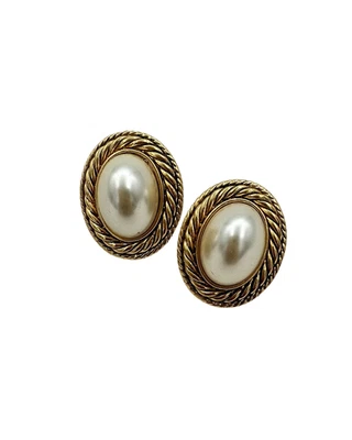 Aretes Ovalados Vintage con Perlas, Aretes De Latón Con Textura De Espigas - Imagen 1 de 4