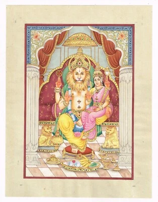 Hindu Religious Painting Of Lord Lakshmi Narasimha Swamy Fine Art 8x10.5 Inches - Image 1 of 4