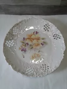 Vintage porcelain scalloped hand painted dish Yellow and purple flowers - Bild 1 von 5