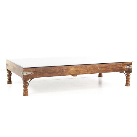 19th Century Indian Paneled Door with Iron Accents Converted to a Coffee Table Cover