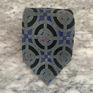 House of Stuart  100% Silk Blue Gray Black  Geometric Celtic Handmade Tie~J179 - Picture 1 of 8