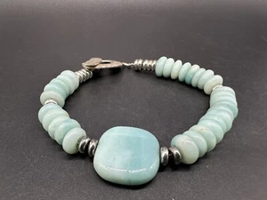 Shiana Aqua Gemstone Sterling Silver Toggle Bracelet 7.5” 36grams - Picture 1 of 10