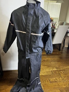 Harley Davidson Sz Small 2 Piece Rain Suit Jacket Bibs Black Reflect Heat Shield - Picture 1 of 5
