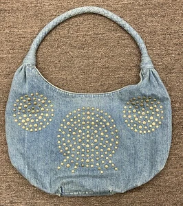 Vintage Fiorucci Denim brass Stud Hobo Bag Pink Angel Lining with pocket Retro - Picture 1 of 11