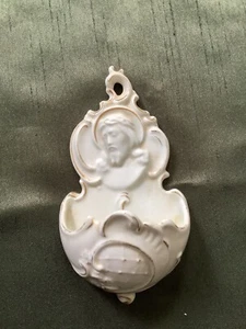 ANTIQUE PORCELAIN JESUS CROWN Of THORNS NUNS HOLY WATER FONT BLESSED Germany - Picture 1 of 6