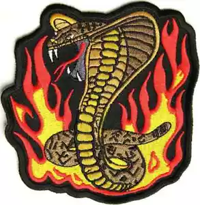 COBRA WITH FLAMES EMBROIDERED PATCH SNAKE 4 X 4 BIKER EMBROIDERY - Picture 1 of 3