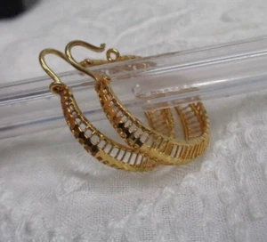 Estate Jewelry 14K Yellow Gold OPEN WORK DESIGN 3/4" Hoop Earrings ~ 2.0g - 2.1g - Picture 1 of 8