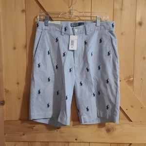 NWT Polo Ralph Lauren ALL OVER PONY SEERSUCKER Stripe Classic Fit 9” Shorts 30 - Picture 1 of 13