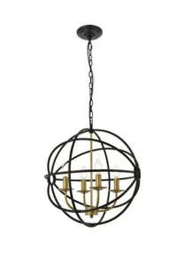 Chandelier Light Fixture Pendant Dark Brown and Brass Sphere Globe Dining Room - Picture 1 of 12