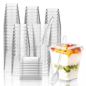 100 Pack 5 Oz Plastic Dessert Cups With Lids And Spoons Yogurt Parfait Cups With - Picture 1 of 7