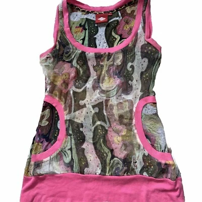 Маслянистый женщин многоцветный цветочный без рукавов верхний размер S шифоновое верхний слой винтажный - Изображение 1 из 4