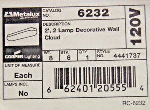 Cooper Metalux 2' Wall Cloud Light Fixture 6232 120V Uses 2 Fluorescents   M4298 - Picture 1 of 11