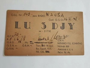 VINTAGE 1948 LU-3DJY QSL KARTE ADROGUE, BUENOS AIRES, ARGENTINIEN MIT GESTEMPELTER BRIEFMARKE - Bild 1 von 4