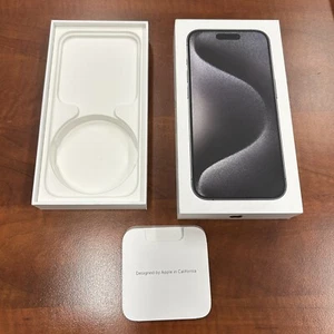 EMPTY BOX ONLY Apple iPhone 15 Pro 128GB Black Titanium Insert Stickers MTQM3LLa - Zdjęcie 1 z 11