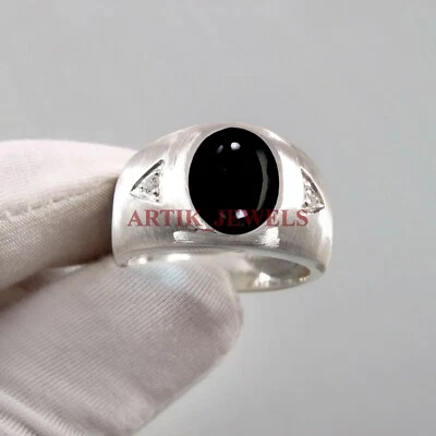 Anello In Argento Sterling 925 Con Gemma In Onice Nero Naturale Per Uomo #4761 - Immagine 1 di 4