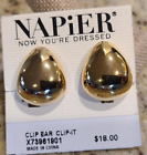 NEW! Napier Clip On Earrings Classic Gold Tone Teardrop Thick Half Hoops