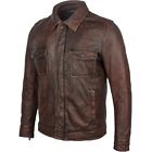 Vintage Brown Men American Casual Style Leather Jacket Cowhide Slim Fit  Jacket