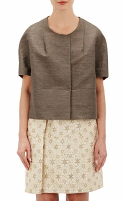 $1380 MARNI brown-grey mélange fine linen canvas short-sleeve jacket 38 IT small - Image 1 of 4