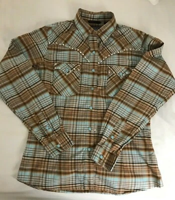 STOCK ÁSPERO ~ MANGO DELGADO ~ BROCHE DE PERLAS PARA MUJER ~ CAMISA OCCIDENTAL A CUADROS CON TACHUELAS ~ PEQUEÑA Foto 1 de 4