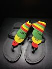Rasta Color Beaded African Maasai Leather Sandals Women's 11 New