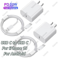 For Android iPhone 15 iPad Pro 20W USB C Power Adapter Brick Fast Charger Cable
