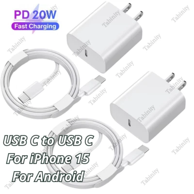 For Android iPhone 15 iPad Pro 20W USB C Power Adapter Brick Fast Charger Cable - Image 1 of 4