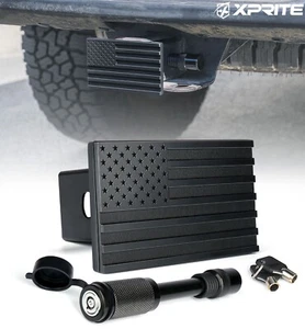 Xprite Aluminum Tow Trailer Hitch Cover 2" Inch Flag Rear Receivers w/ Lock Keys - Foto 1 di 7