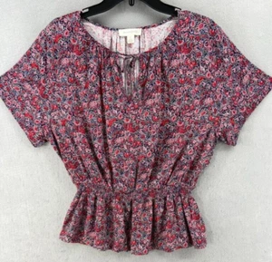 Camisa Treasure & Bond Mujer Talla M Manga Corta Peplum Top Rojo Azul Marino Floral - Imagen 1 de 10