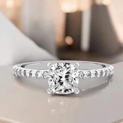 Diamond Wedding Ring Cushion Lab Created IGI 1.40 Ct 18k White Gold E F VS - Image 1 of 4