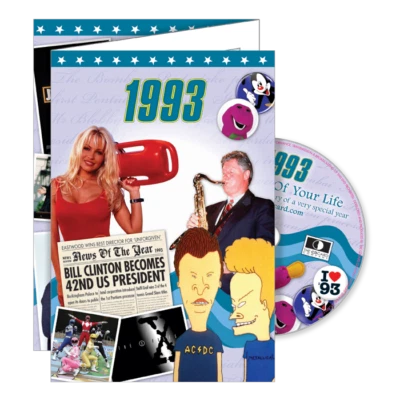 RETROCO 1993 DELUXE BIRTHDAY CARD With DVD Of The Year. 32nd Birthday. Greeting Card