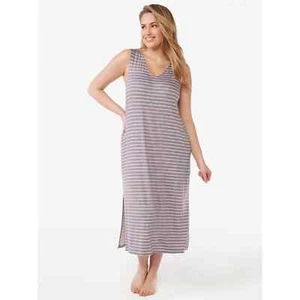 Joyspun Para Mujer Sin Mangas Cuello en V GRIS RAYAS Midi Camisa de Sueño Vestido 3X 22/24 - Imagen 1 de 5