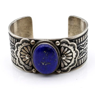 Brazalete Navajo Sterling Firmado Sunshine Reeves Lapislázuli Estampado a Mano 6.5 pulgadas #S4015-4 Foto 1 de 4