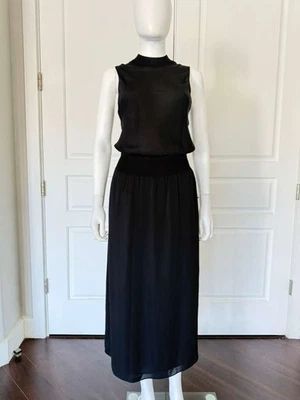 Vestido combinado de seda negro con cuello falso THEORY sin mangas con etiquetas.  Talla S. $395 Foto 1 de 4