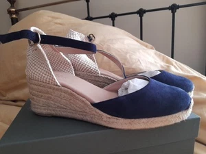HOBBS: Suede Wedge Espadrilles Sandals - Navy Blue - VGC Worn Once - UK8/ 41 - Picture 1 of 9