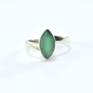 Anillo de ónix verde natural, anillo de ónix marquesa, plata de ley 925,... - Imagen 1 de 5